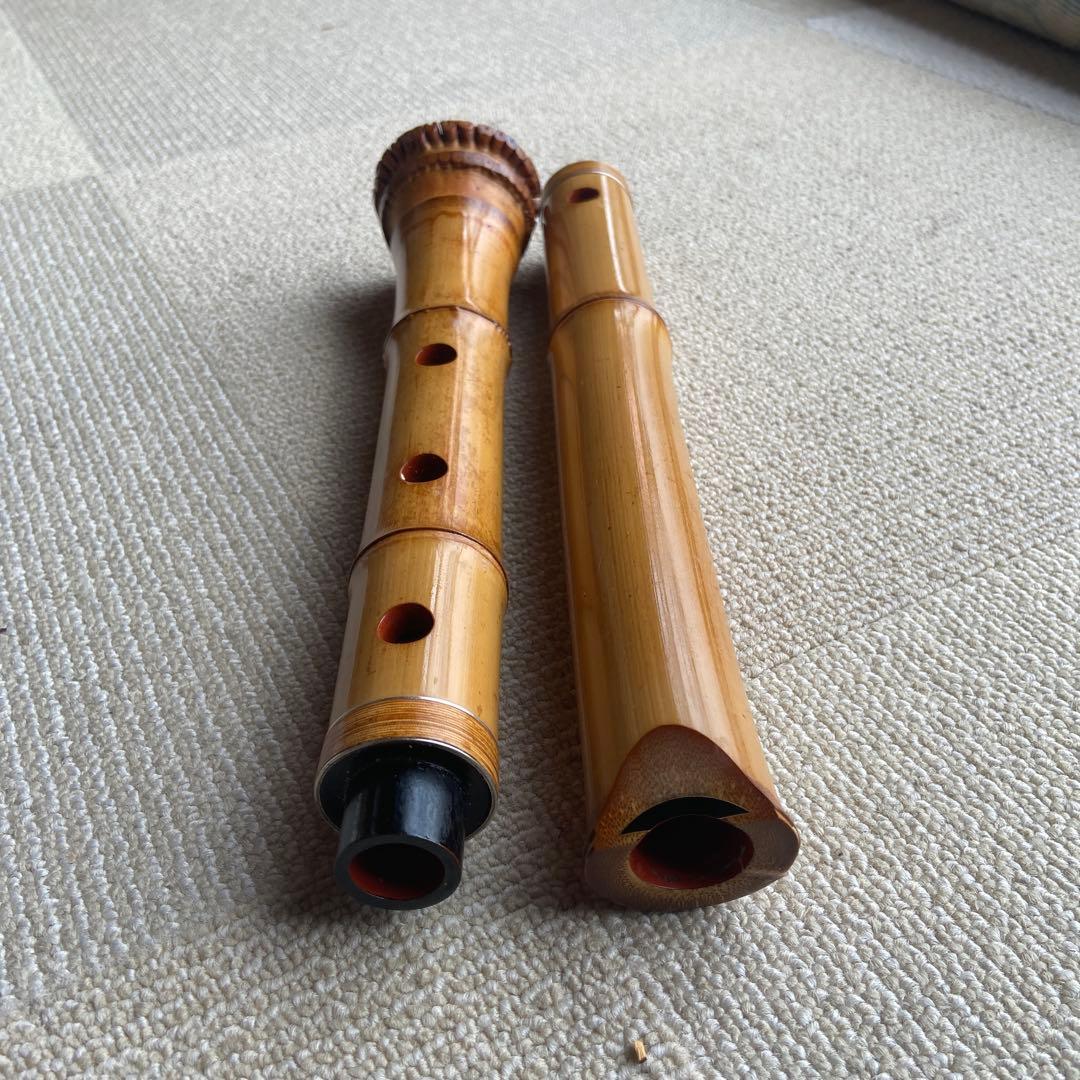 尺八本体 竹製 206 一尺八寸管　唄口金巻き　精華銘四印　ジャンク品
