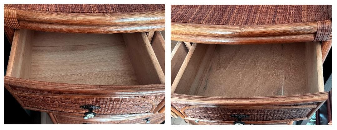 籐の箪笥 　引き出し　リモージュ陶器の取っ手　大容量　美しい箪笥です