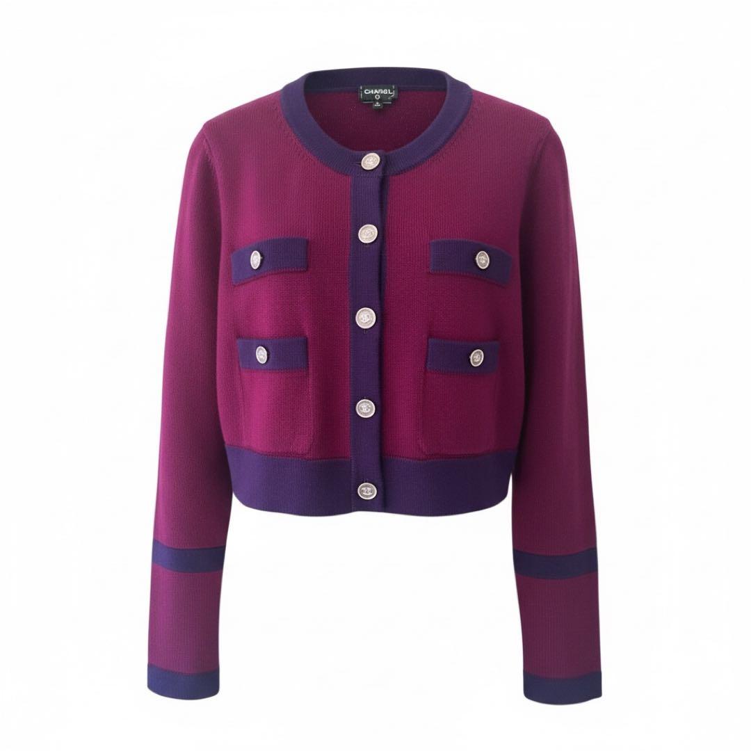 シャネル カーディガン CHANEL プラム パープル ココ ボタン カシミヤ