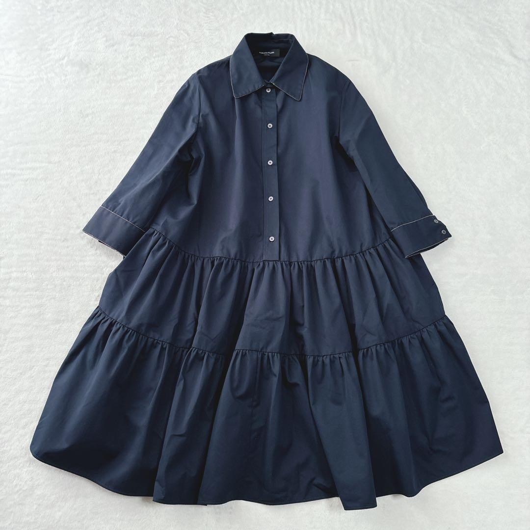 【美品】ファビアナフィリッピ　ワンピース　フリル　Aライン　ボタンダウン　紺色