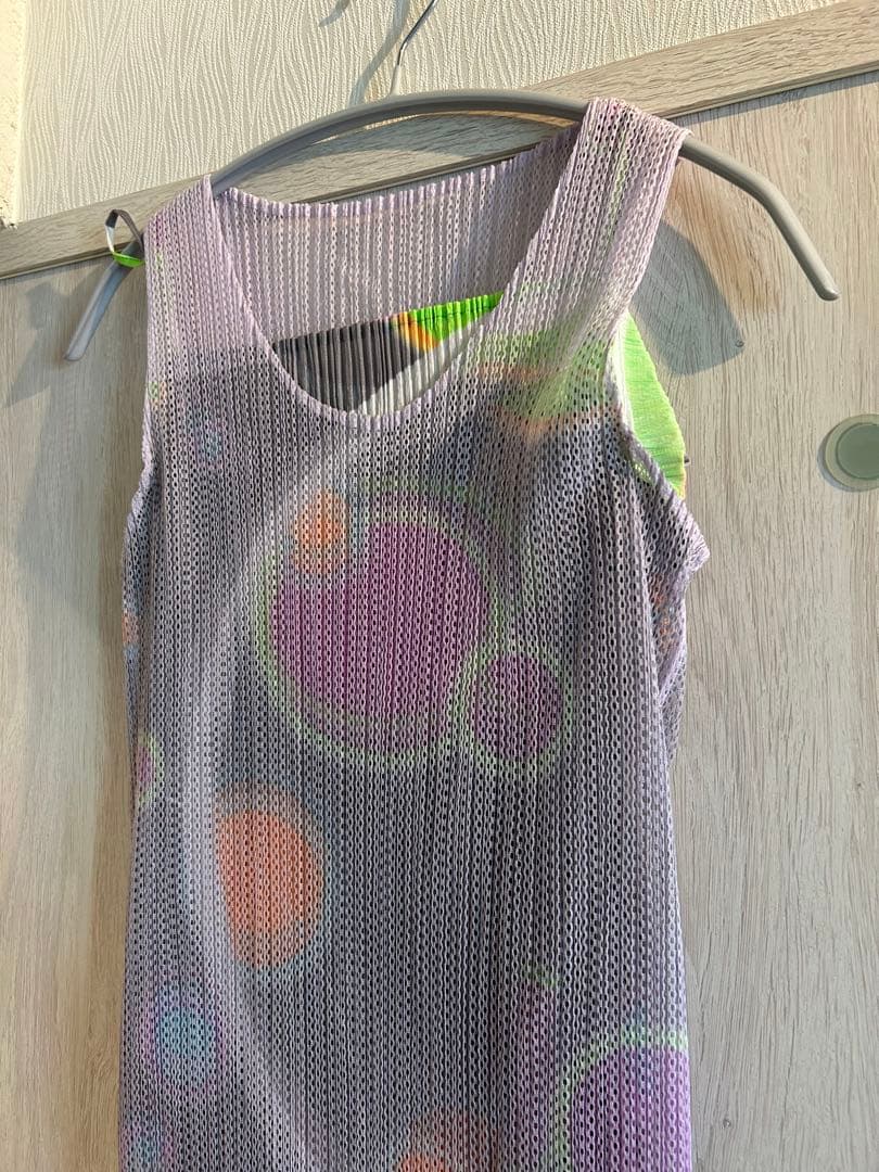 プリーツプリーズPLEATS PLEASEグラフィックプリントメッシュワンピース