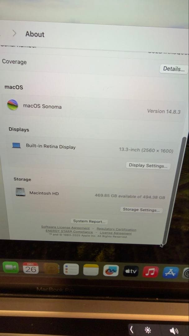 MacBook Pro 2020 13インチ M1 512GB/16GB