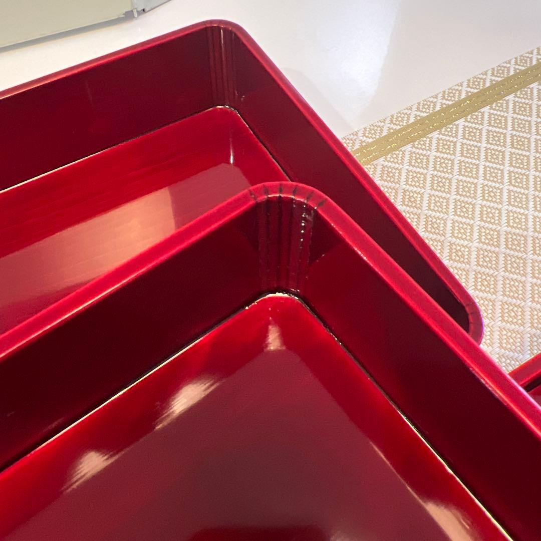 【未使用品】飛騨春慶塗紅　三段重箱　6寸　曲木三段重箱　天然木