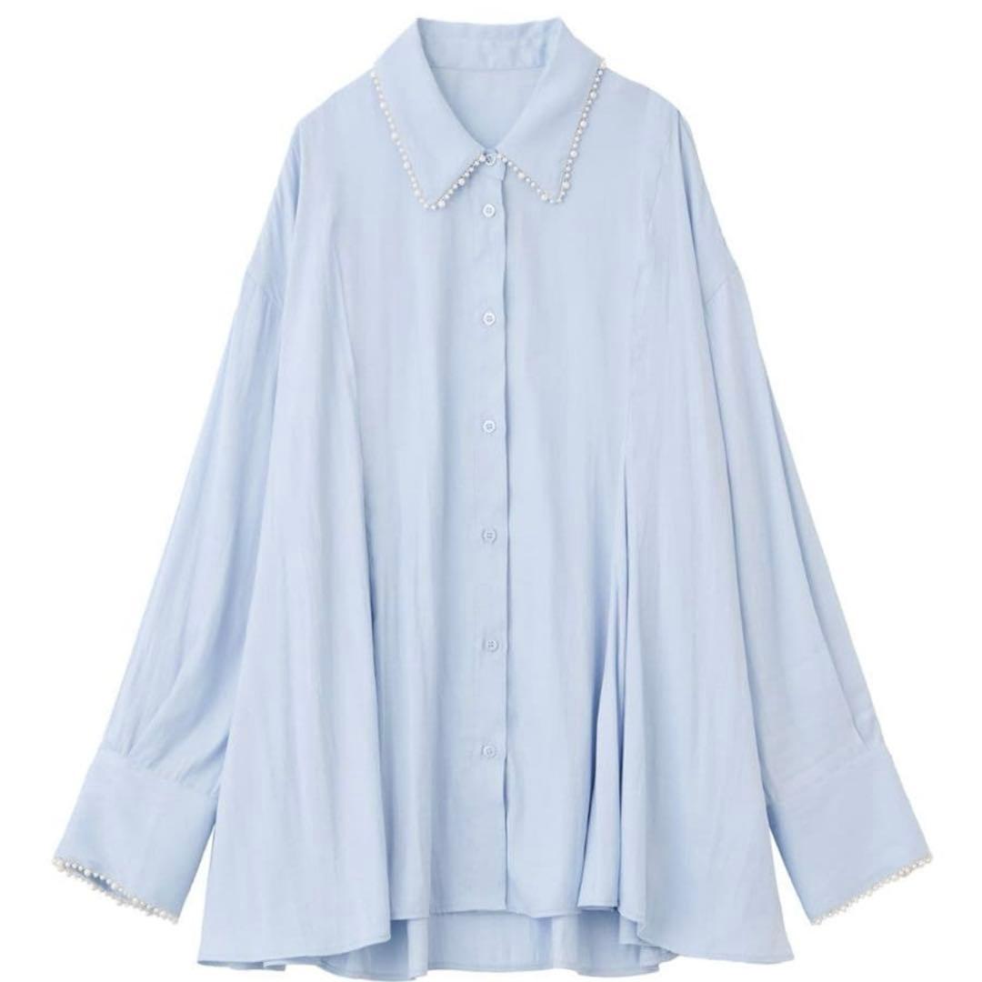 【完売品】ココディール 新品タグ付 パールモチーフペプラムシャツ ブルー