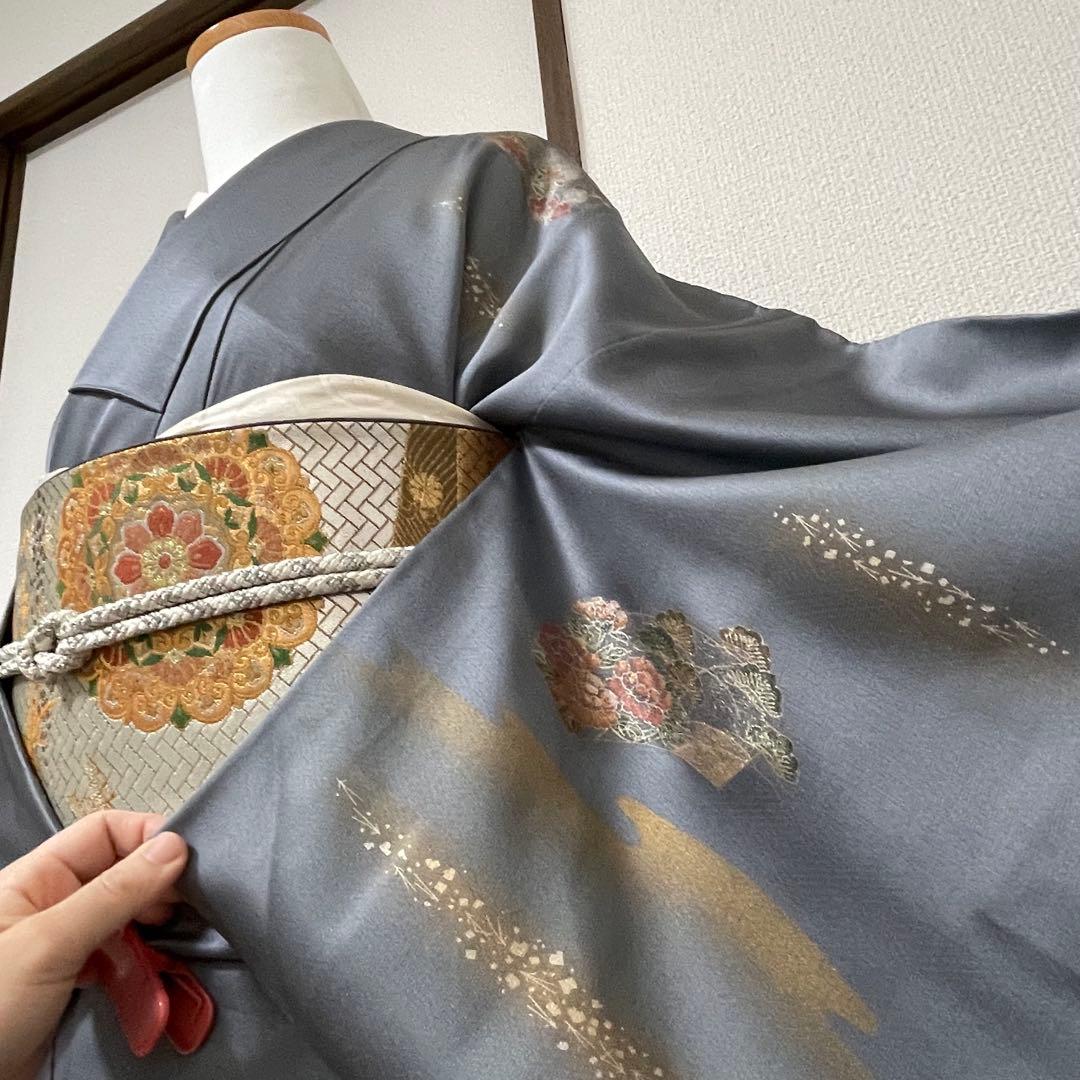 ブルーグレー 4点 フルセット 訪問着 入学式 卒業式 入園式 春 秋 冬