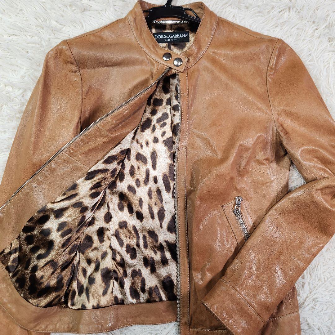 入手困難 ドルチェ&ガッバーナ シングルライダース レオパード柄 羊革 L