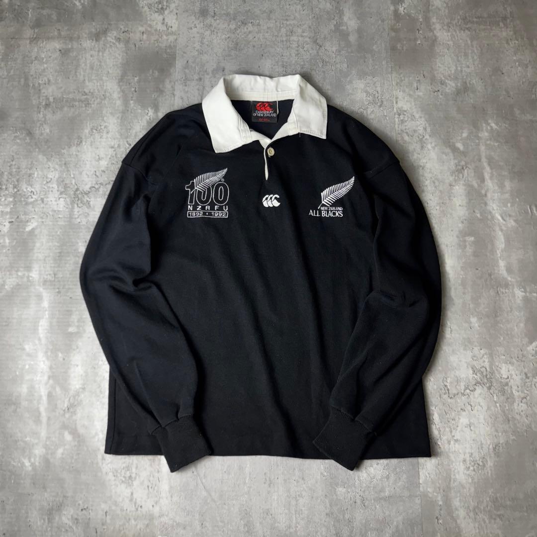 【100周年】CANTERBURY 刺繍ロゴ ALL BLACKS ラガーシャツ