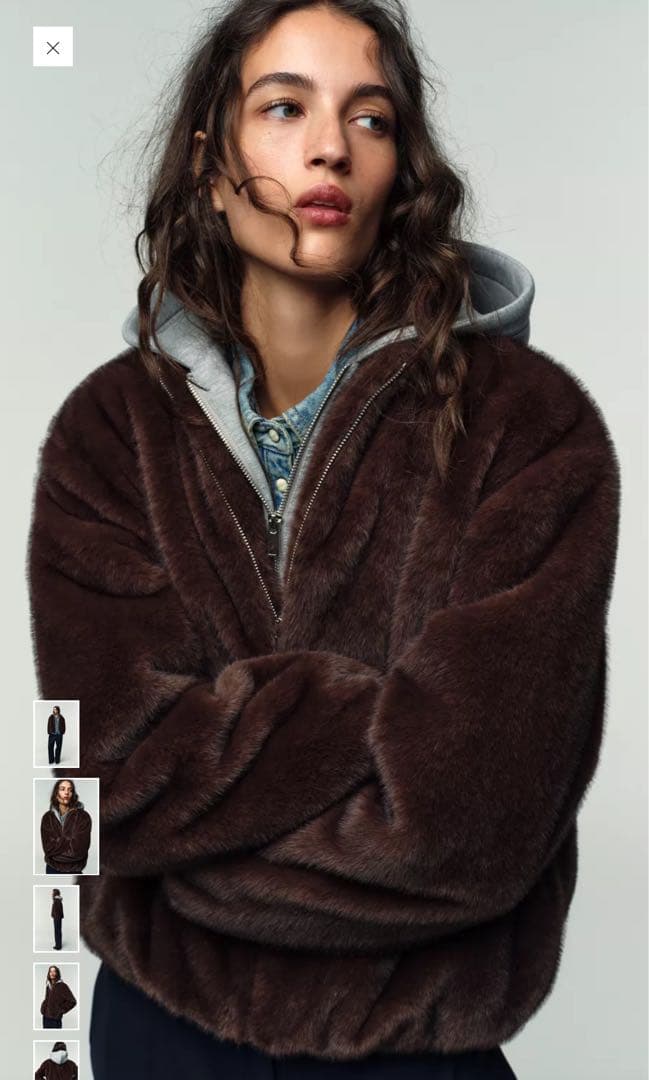 ZARA コントラストフェイクファー ボンバージャケット