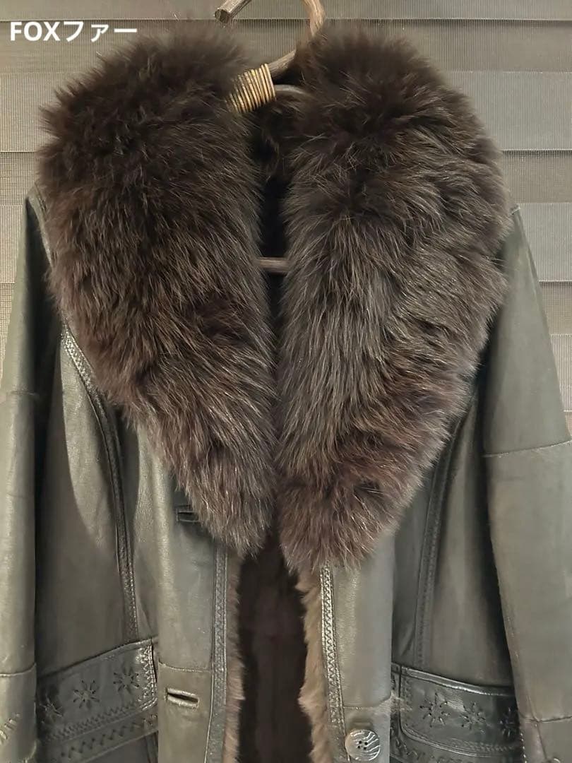 ラビット 毛皮 レザー ロングコート フォックス ファー ステッチ