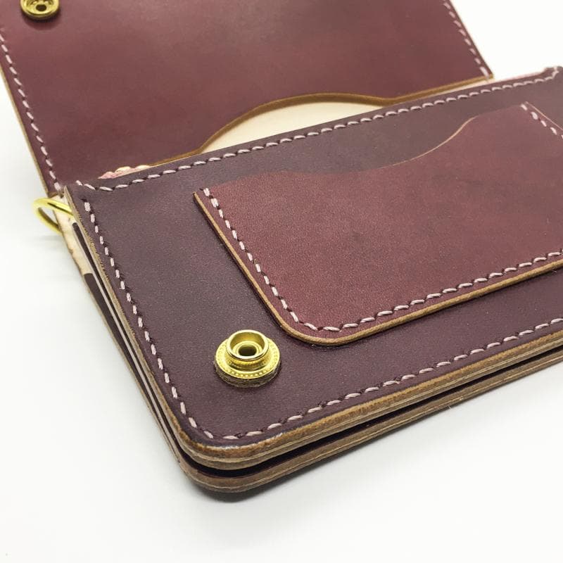【本革】ミドルトラッカーウォレット 紫檀色 チェリーブラウン 真鍮 レザー