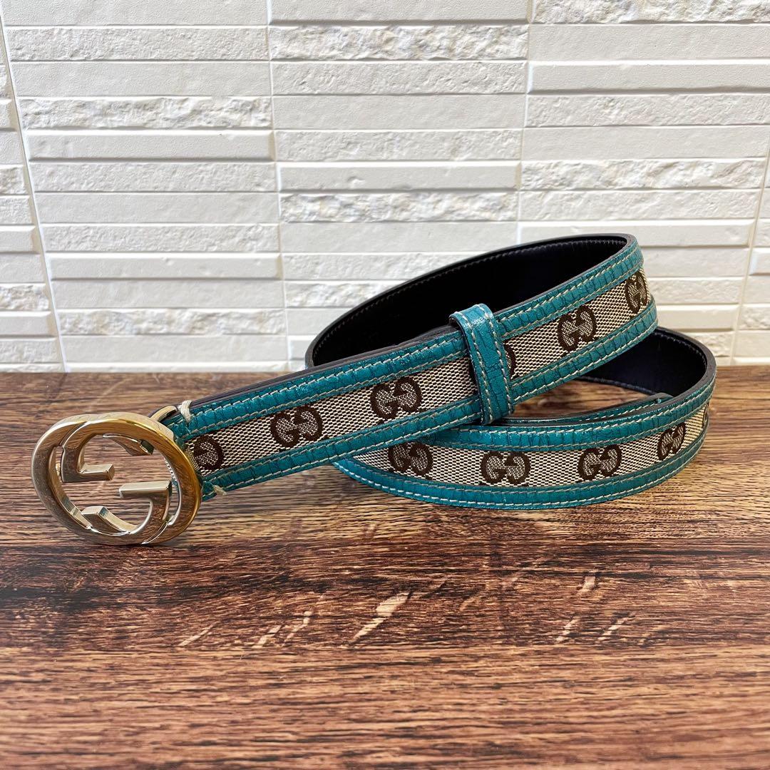 グッチ GG インターロッキング バックル キャンバス×レザー ベルト.
