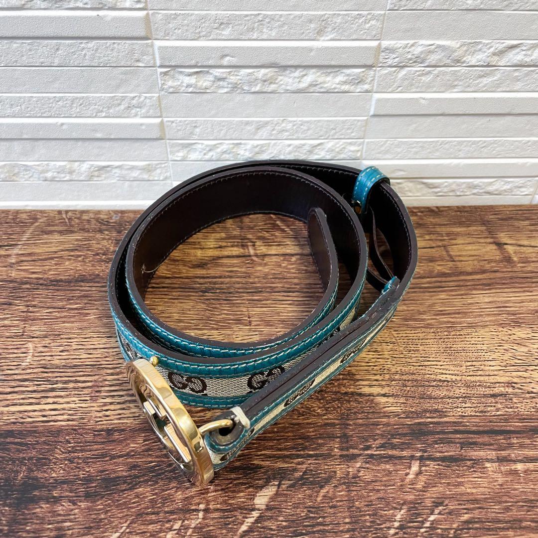 グッチ GG インターロッキング バックル キャンバス×レザー ベルト.