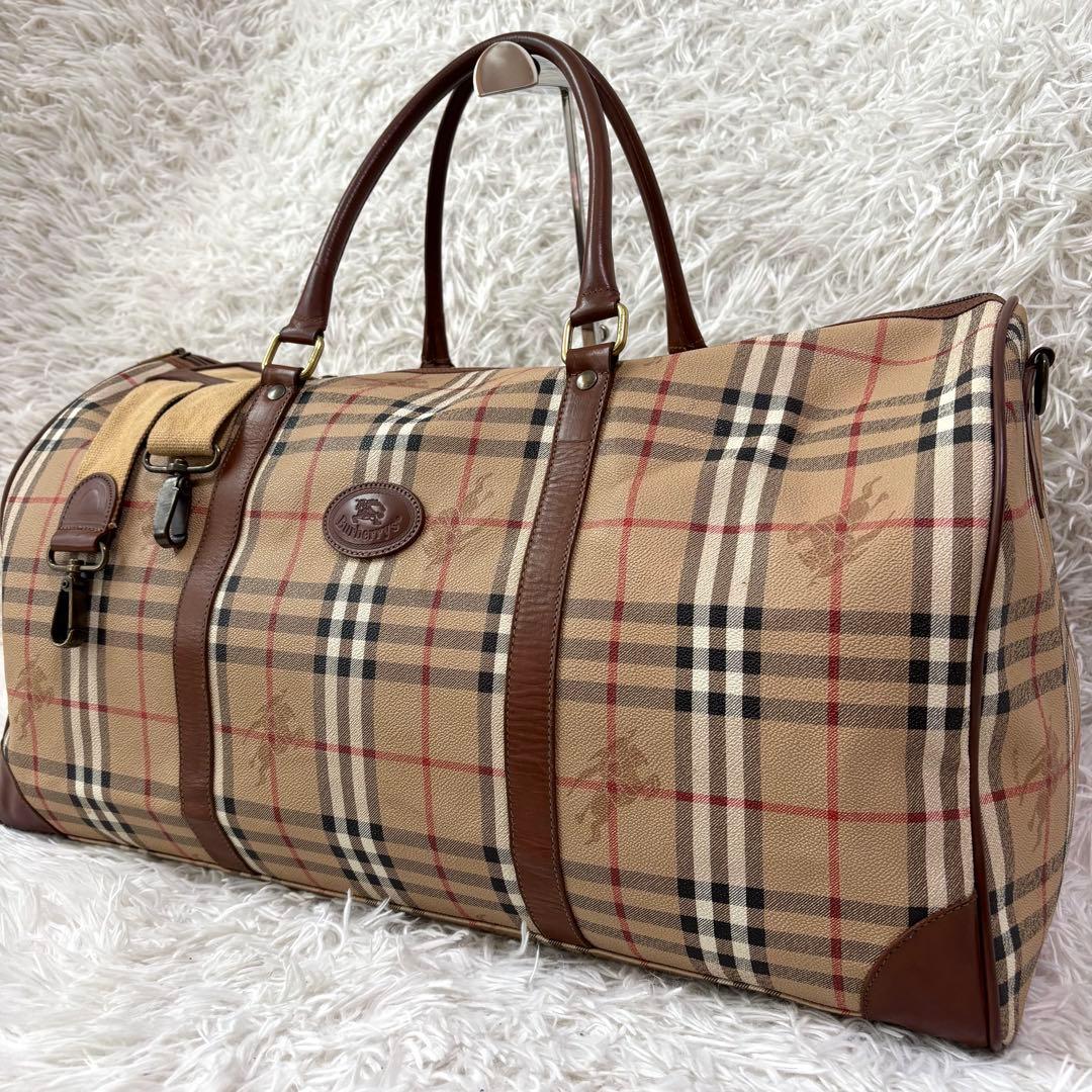 ✨美品✨バーバリー ボストンバッグ ノバチェック ホースロゴ 2way PVC