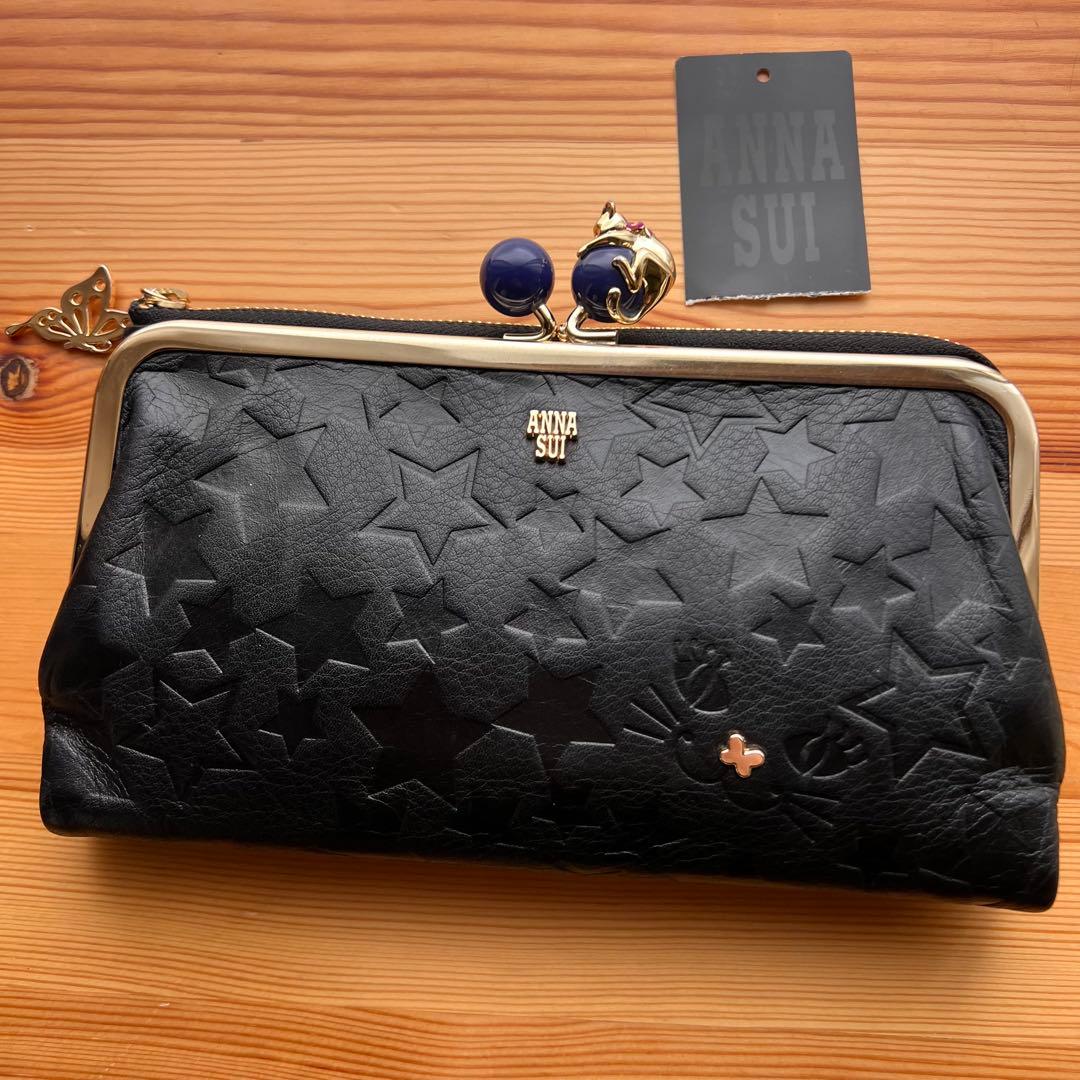 美品 ANNA SUI プレイングキャット 長財布 がま口 ブラック