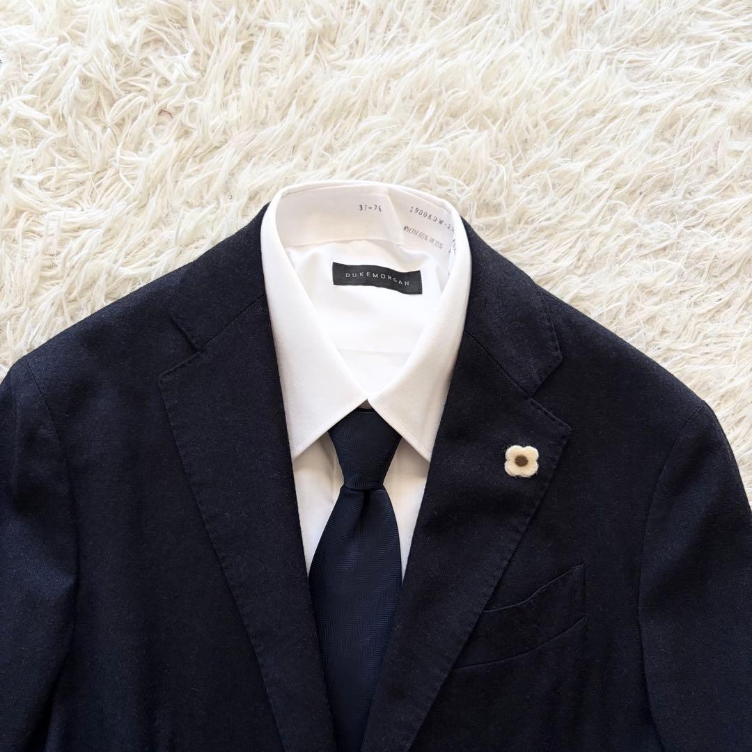 <美品>LARDINI easy wear 新ロゴ ネイビー ウール スーツ44
