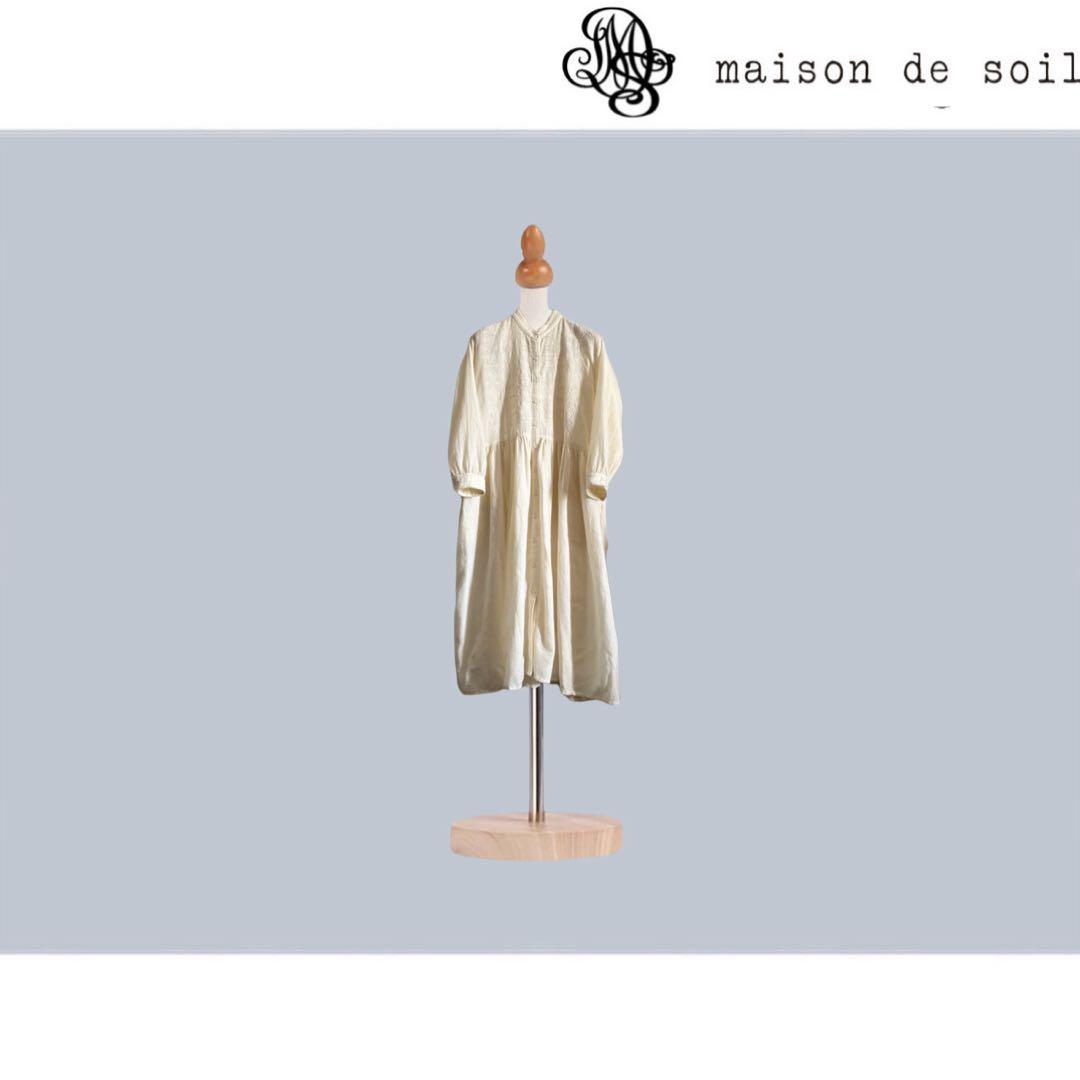 【maison de soil】　ウールバンドカラーエンブロイダリーワンピース