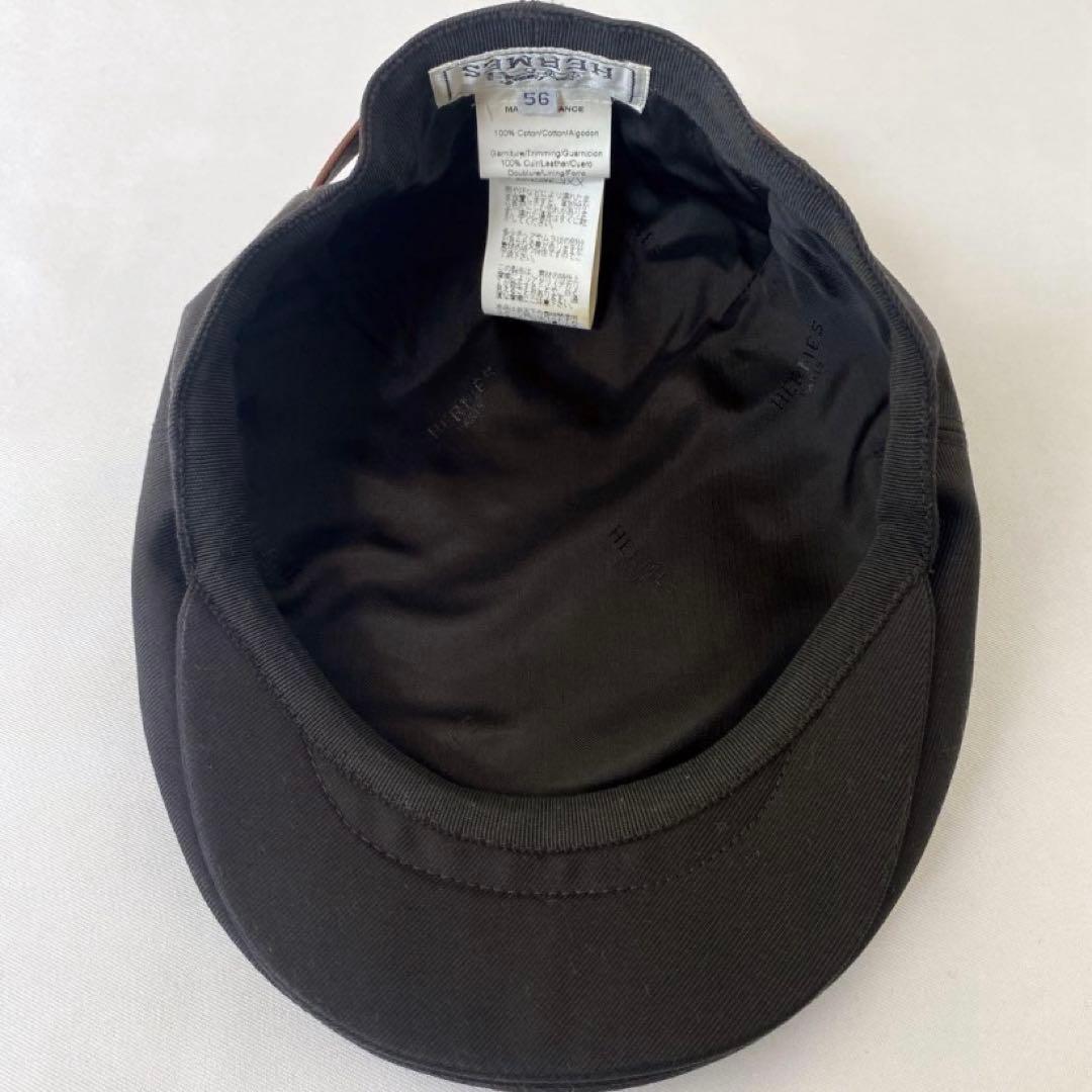 ナ*ン様 HERMES ハンチング　帽子　ブラック　レザー　サイズ56 フランス
