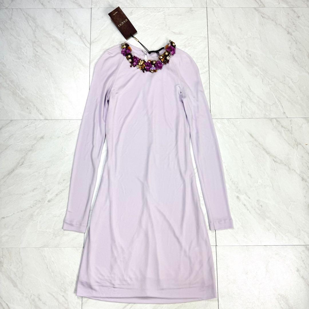 希少 GUCCI トムフォード期 ロングワンピース 花 パール 豪華 装飾 XS