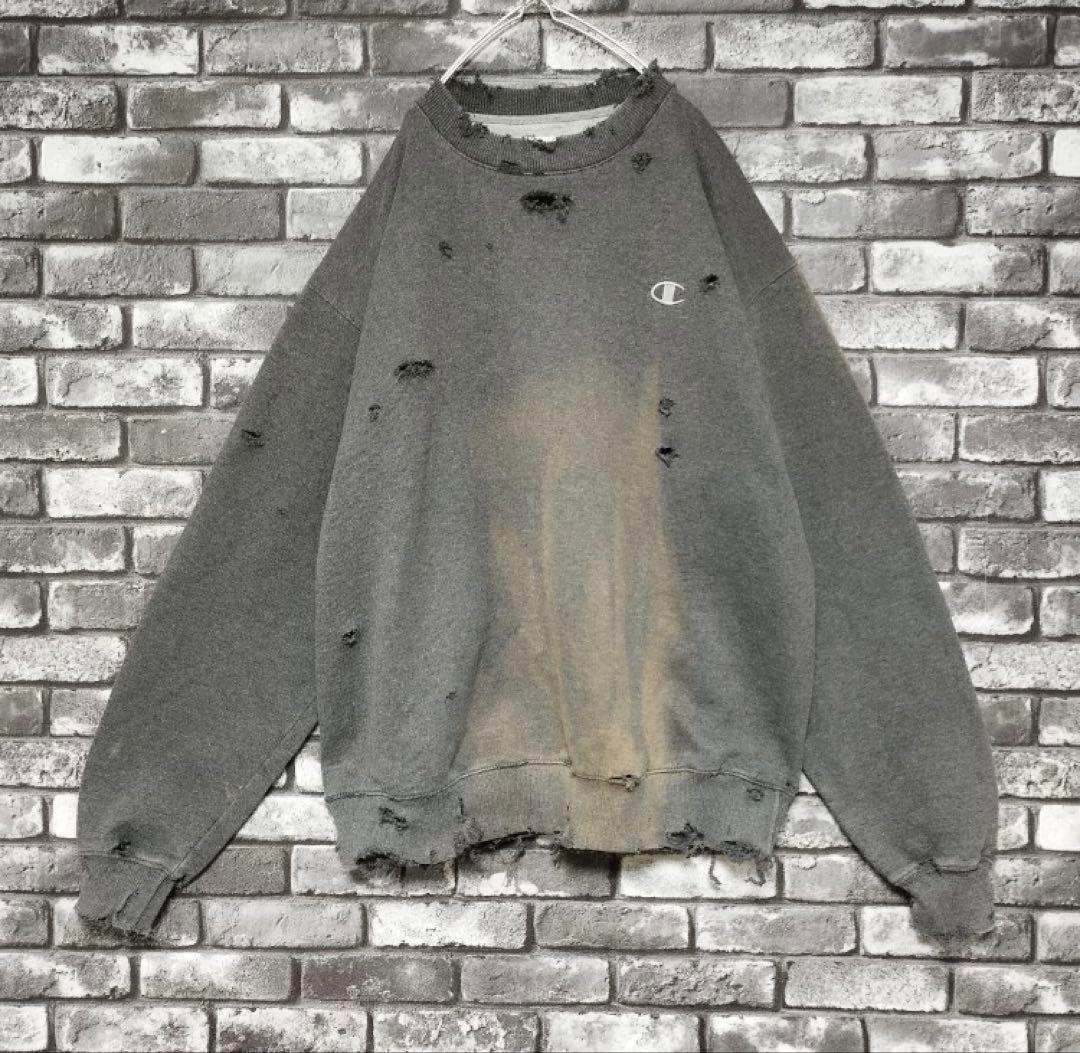 鬼フェード チャンピオン クラッシュ ボロスウェット グランジ ダメージ 袖太