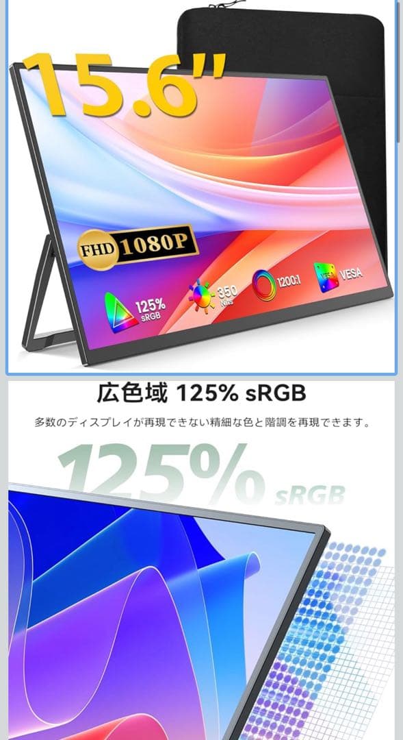 【新品】15.6インチ HDR 1080p モバイルモニター 液晶パネル