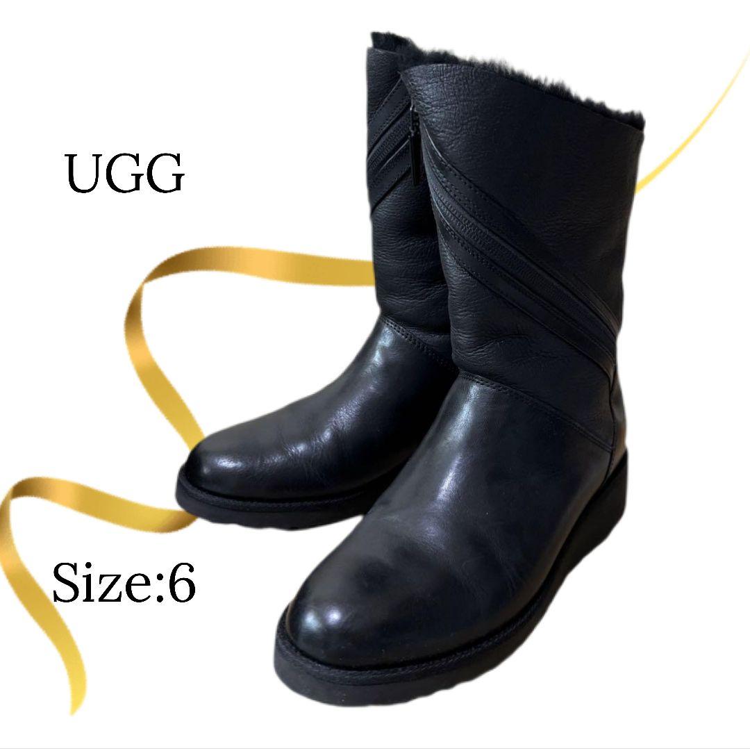 ☆美品☆アグ　ロルナ ムートンブーツ　サイズ6 23cm　黒　表革