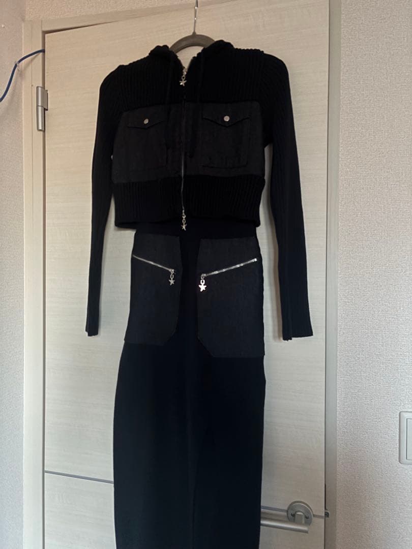 EMODA ドッキングポケットニットパーカー　リブワンピース　セットアップ