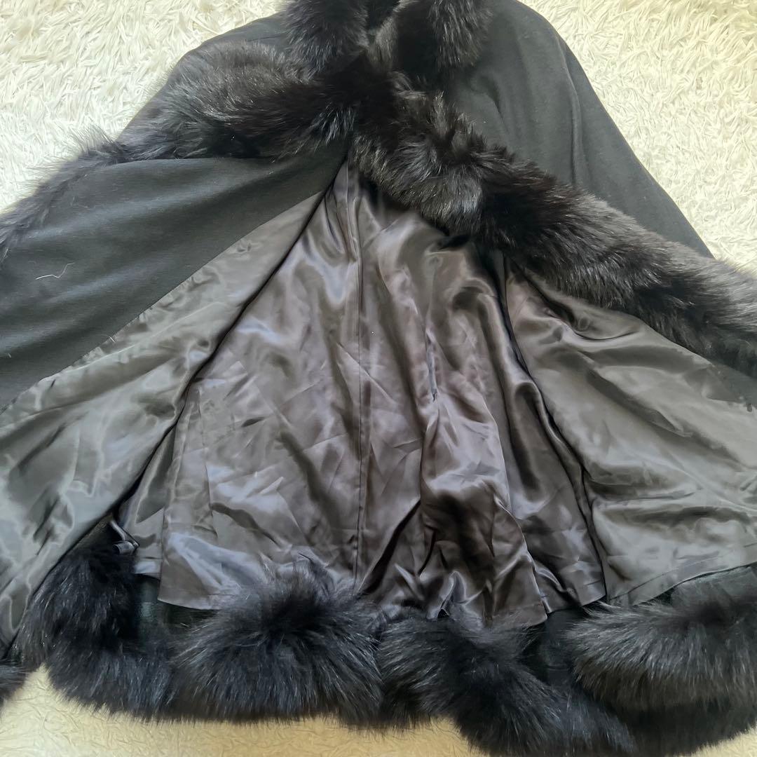 美品 裾周り325cm ブルーフォックス カシミヤ100 ポンチョ ケープ 大判