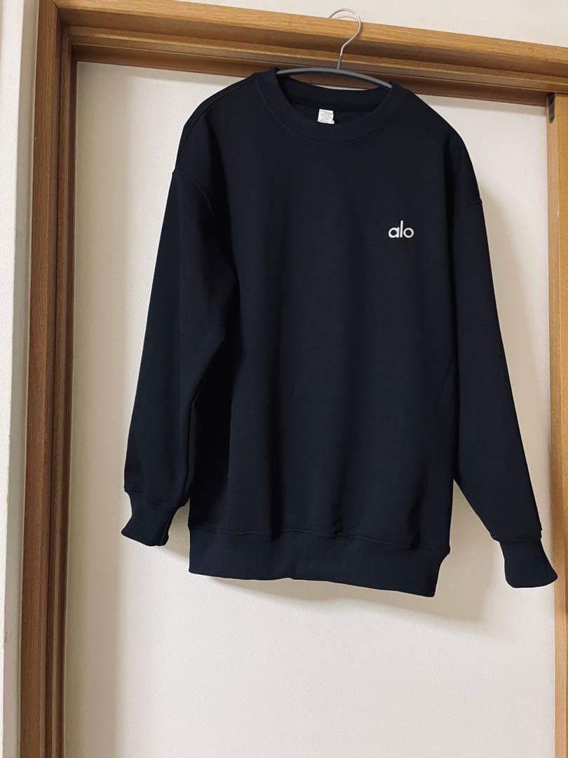 alo ブラック クルーネックスウェットS