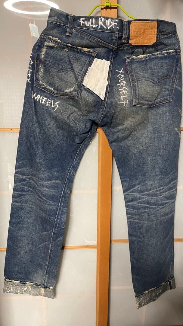 希少リーバイス ペンキダメージデニムトランプクラブ パッチワークLVC青山 大戦