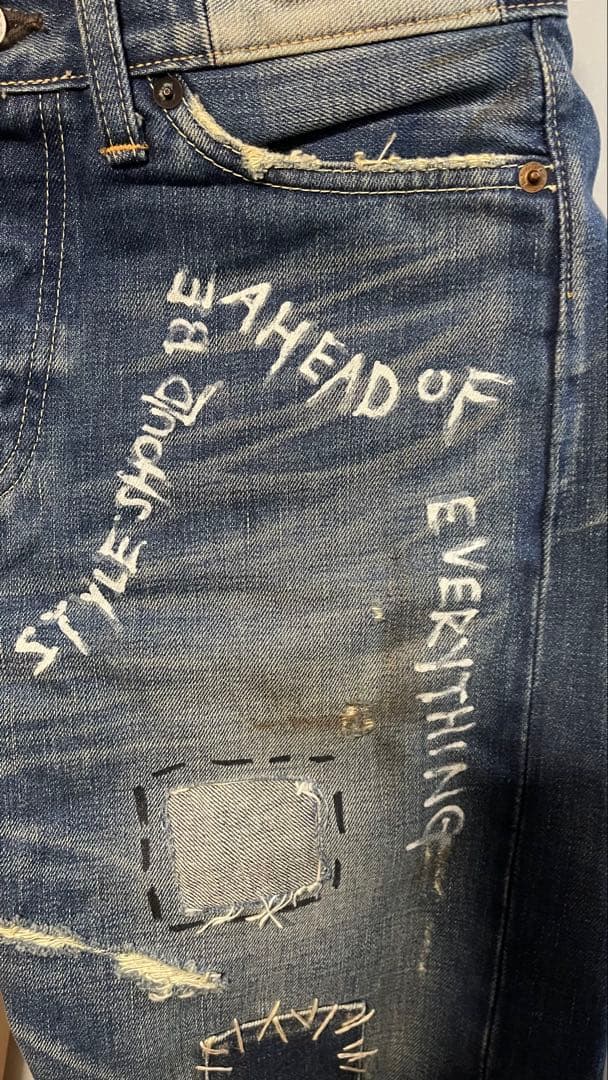 希少リーバイス ペンキダメージデニムトランプクラブ パッチワークLVC青山 大戦