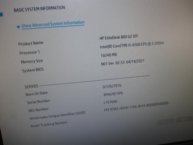 超美品☆HP800 G2 Core i5-6500 10GB 1TB Win10