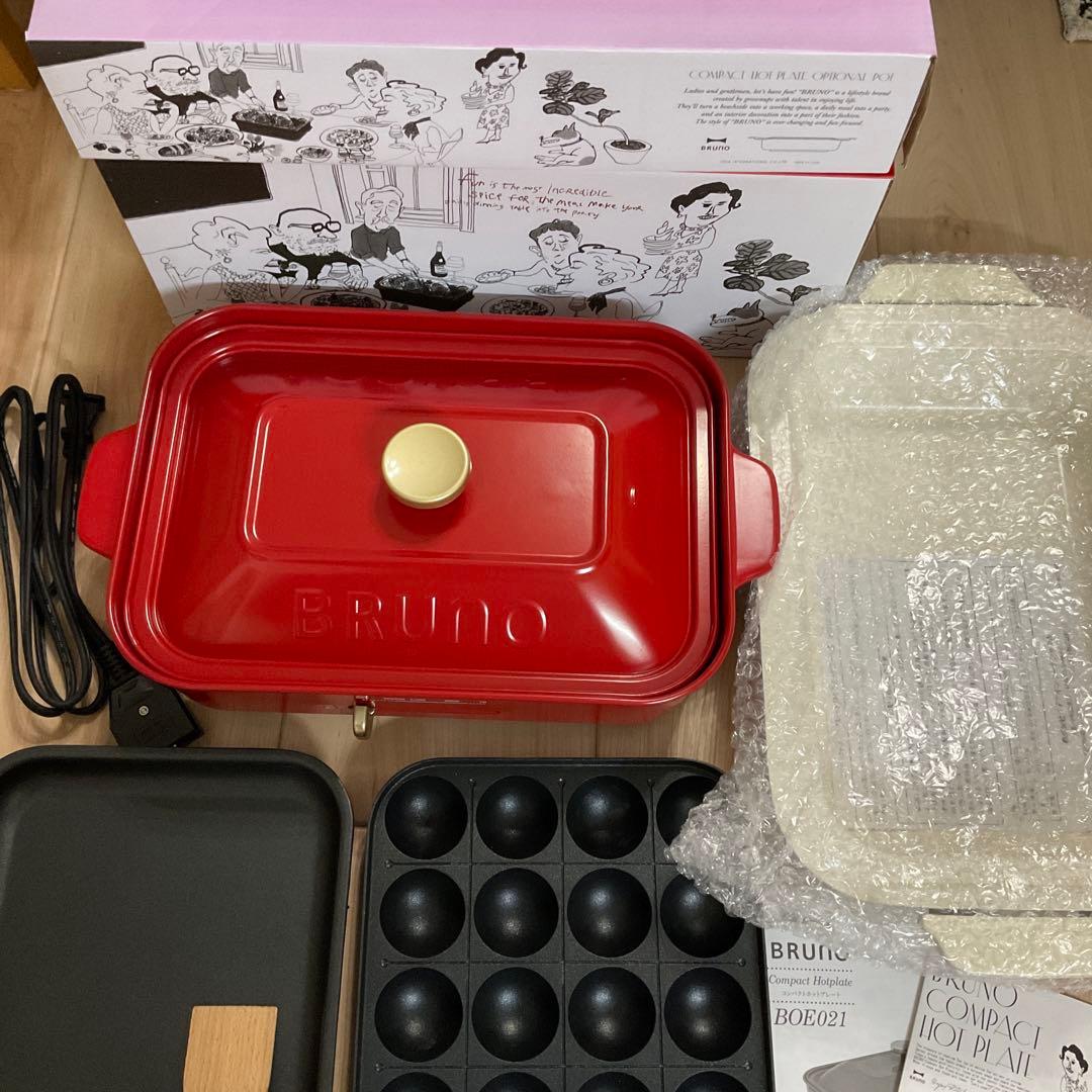 【美品】BRUNO コンパクトホットプレート セラミックコート鍋セット 箱入り