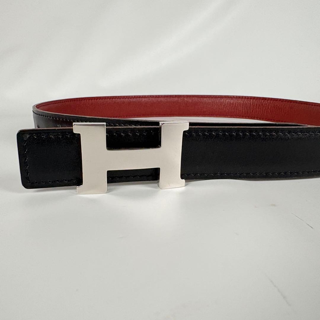 エルメス　コンスタンス　ベルト　Hバックル　レザー　リバーシブル　黒　エンジ