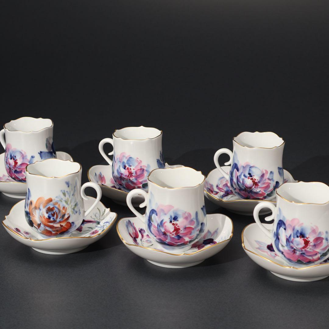 マイセン　カップ＆ソーサー６客　花　紙箱・袋付きR1552