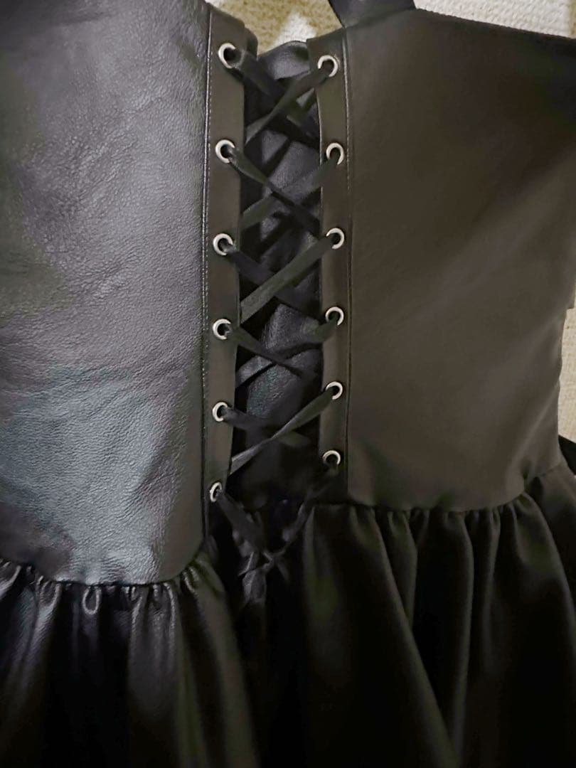 スカート QOOZA IMVAL / Frill Leather Dress [BLK]