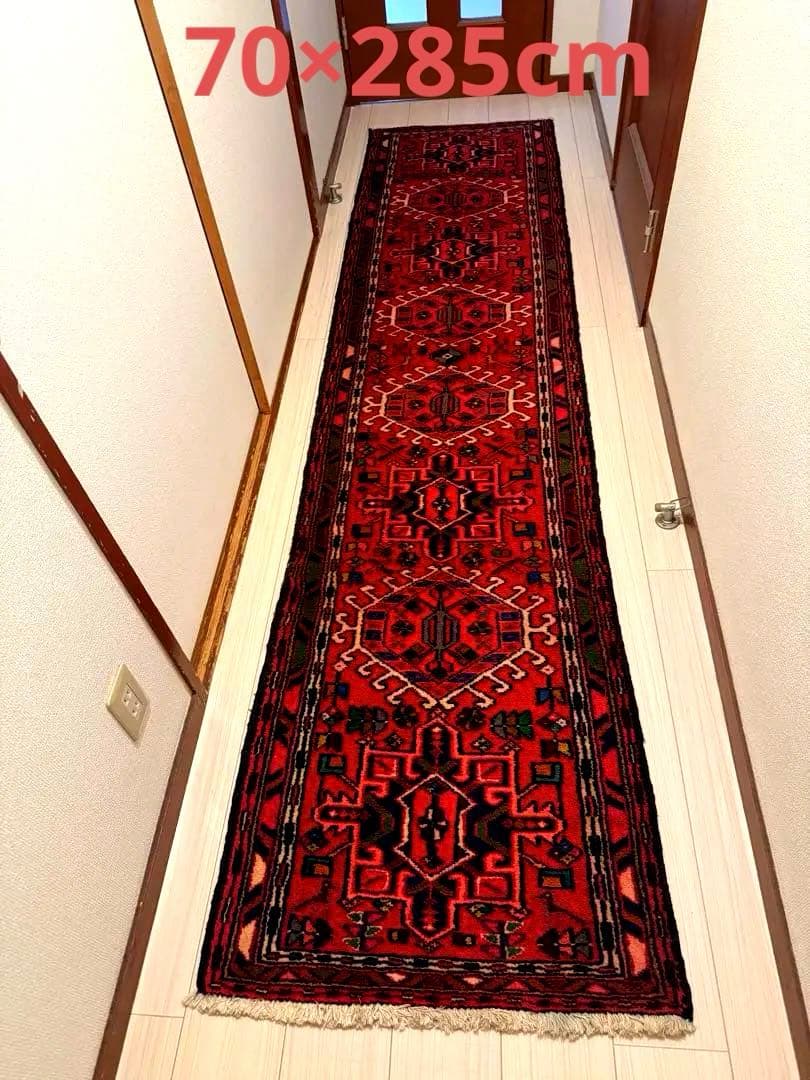 ヴィンテージ 手織り ランナーラグ 70×285cm ウール100%