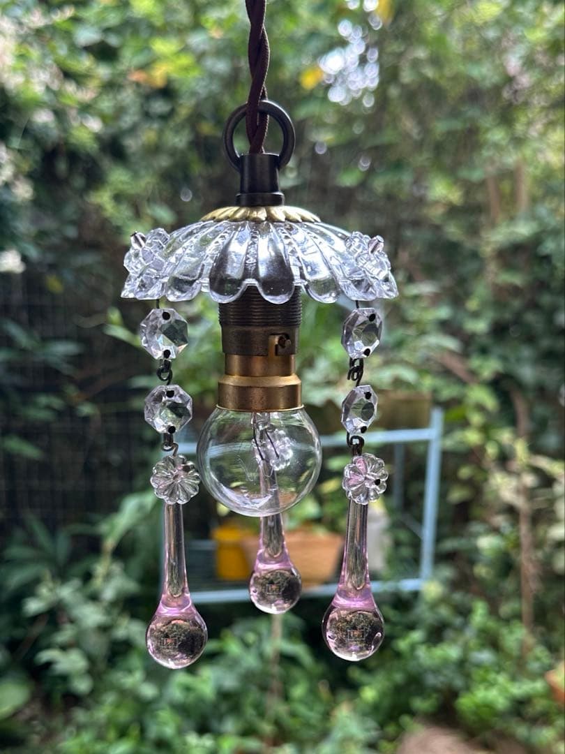 フランス アンティーク ピンクムラーノガラスの小さな可愛らしいミニシャンデリア＊