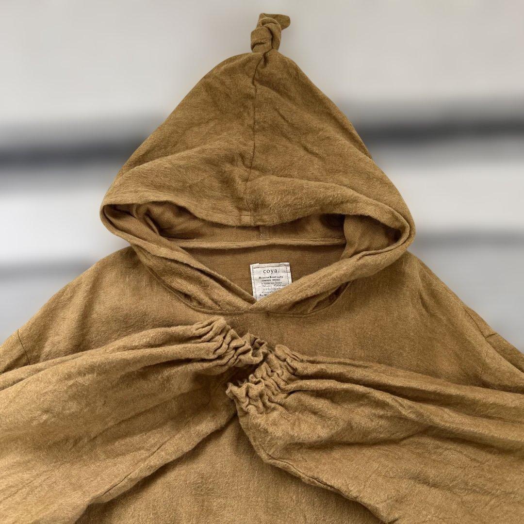 ハンドメイド作家　pocchiフードプルオーバー リネン起毛　キャメル