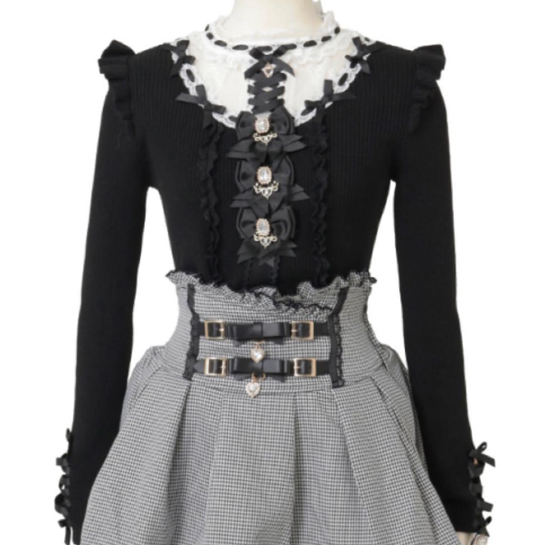 新品タグ付♡リズリサ♡ ハイゲージスピンドルニットトップス♡ブラック♡