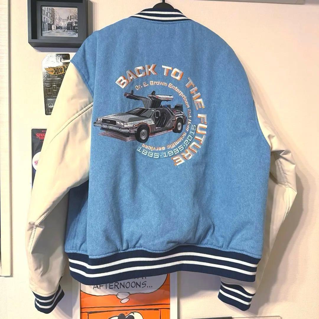 ニコアンド バックトゥザフューチャー BTTF 刺繍スタジャン ライトブルー