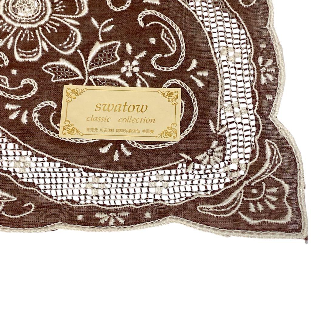 汕頭　美品アンティーク　ブラウン　スワトウ　レース　刺繍ハンカチ　結婚式　和装