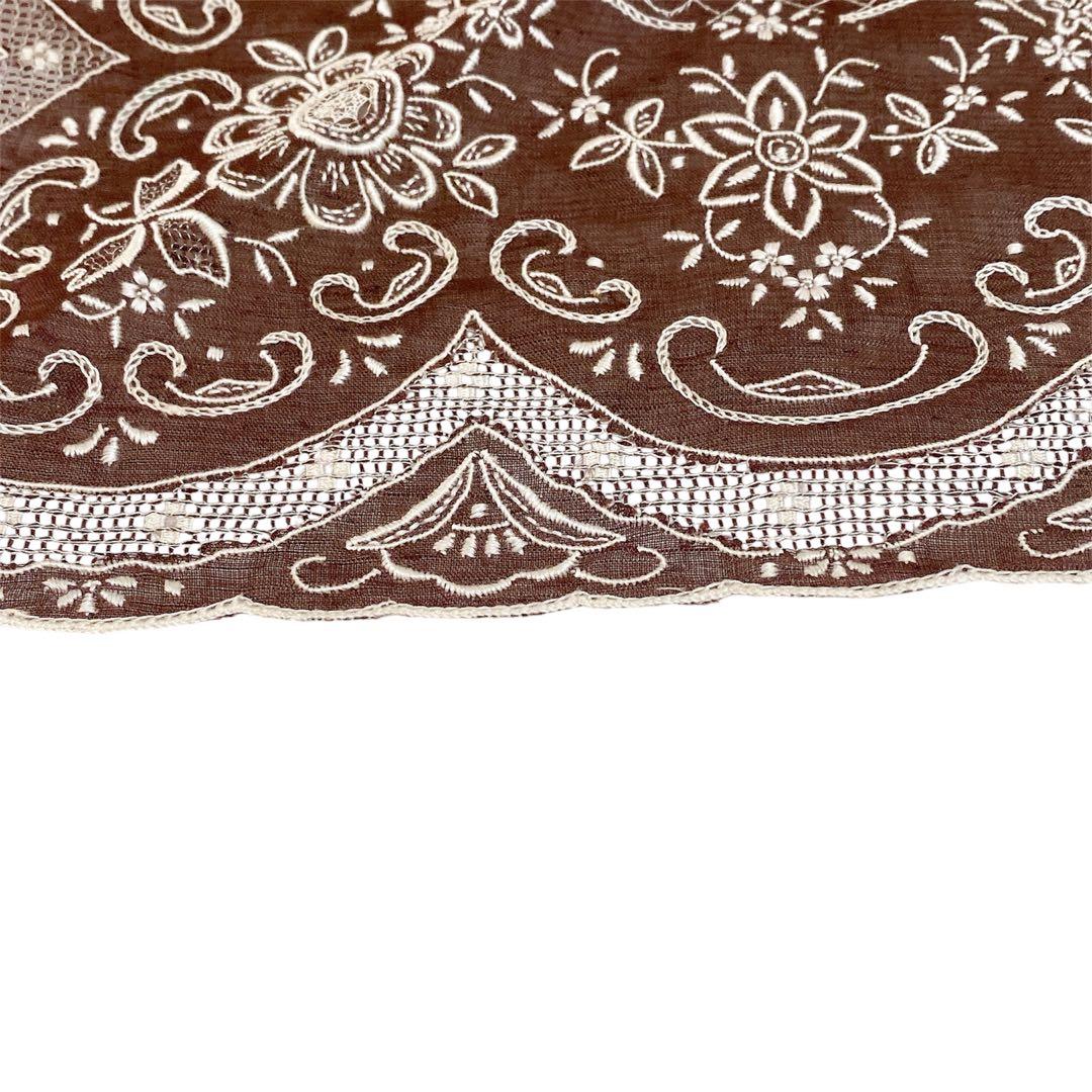 汕頭　美品アンティーク　ブラウン　スワトウ　レース　刺繍ハンカチ　結婚式　和装