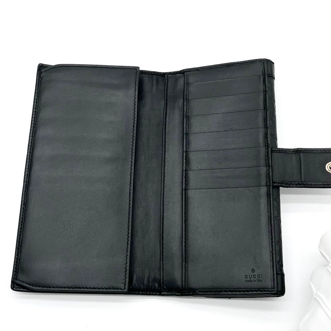 【美品】GUCCI 長財布　二つ折り　グッチシマ　レザー　ブラック　プレート