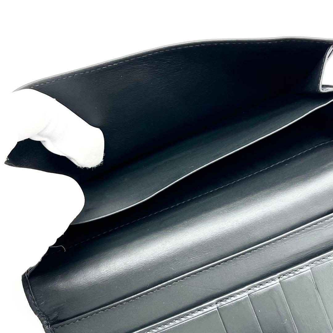 【美品】GUCCI 長財布　二つ折り　グッチシマ　レザー　ブラック　プレート