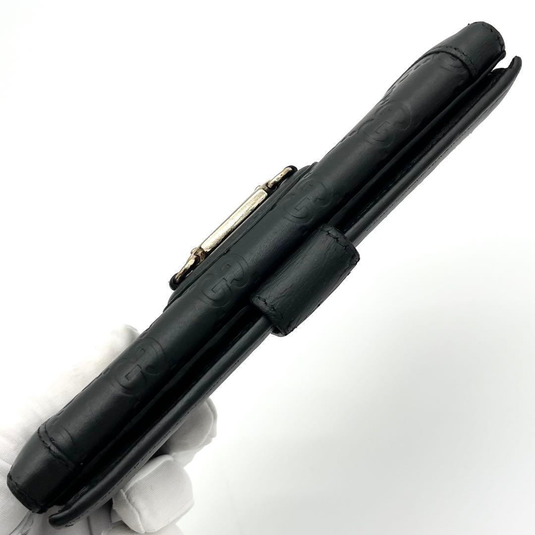 【美品】GUCCI 長財布　二つ折り　グッチシマ　レザー　ブラック　プレート