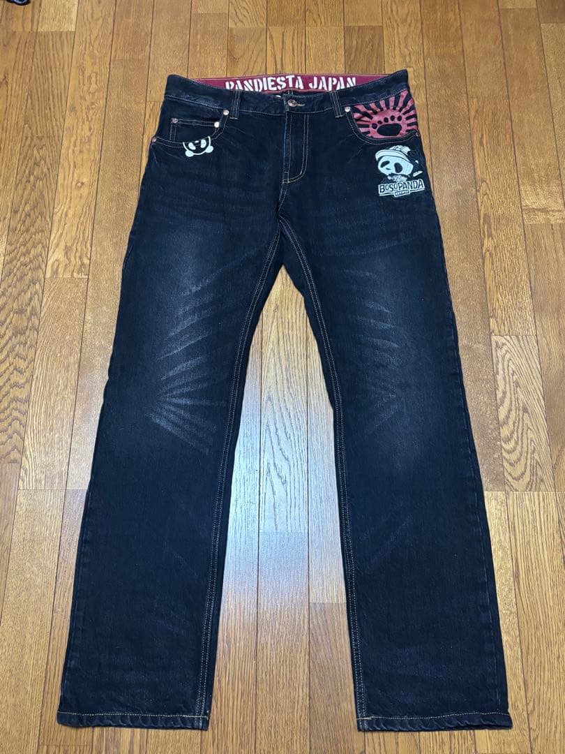 専用出品‼️ パンディエスタ　デニム　34 和柄　刺繍　暴走パンダ　単車　バイク