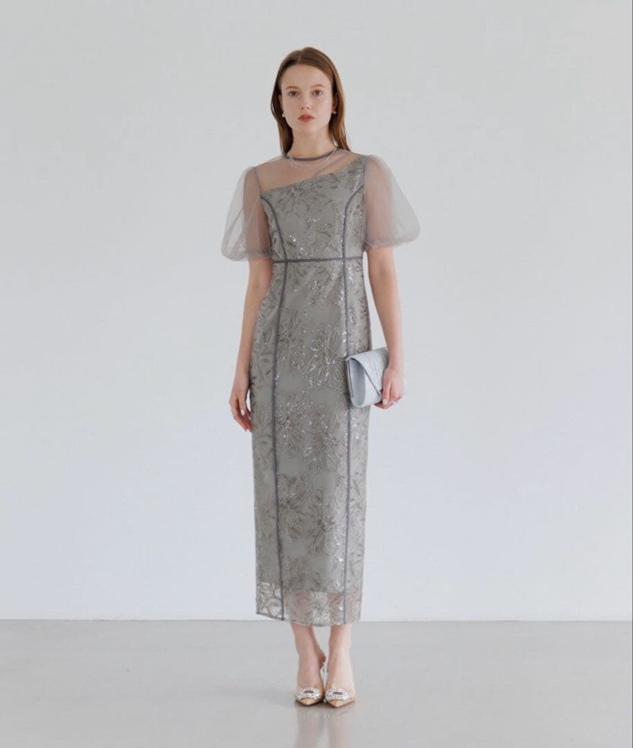 タグ付き　アシンメトリーシアーフラワードレス　レジャLeja