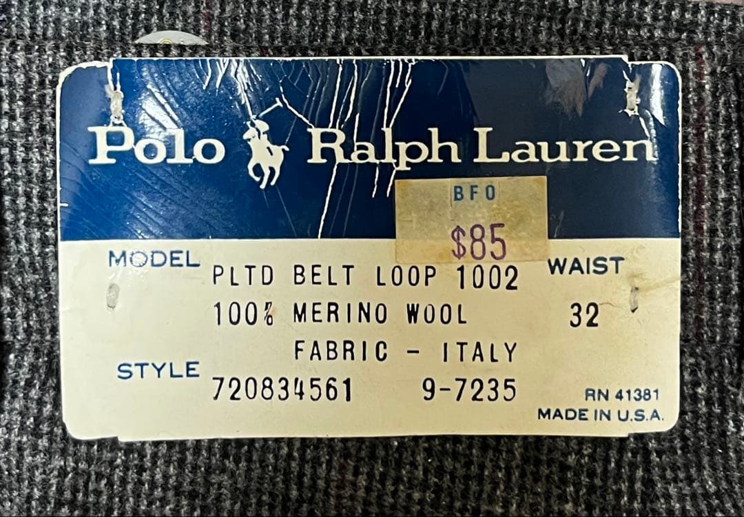 デッドストック 90s USA製 ポロ ラルフローレン ウールスラックス W32
