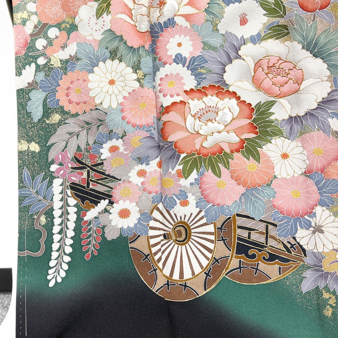 未着用　作家もの　黒留袖　金駒刺繍　花車　牡丹　椿　梅　着物　115b d ms