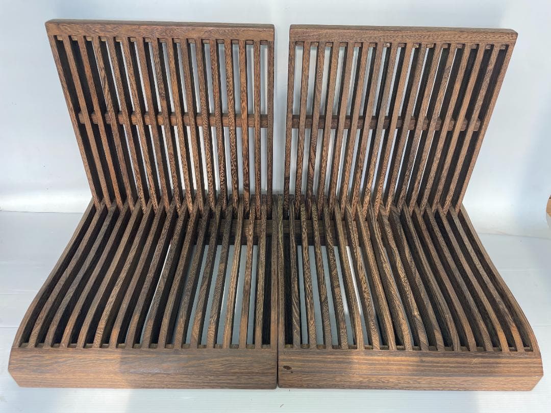 木製座椅子 折りたたみ 軽量桐材 2脚セット　格子 和座敷 昭和レトロ